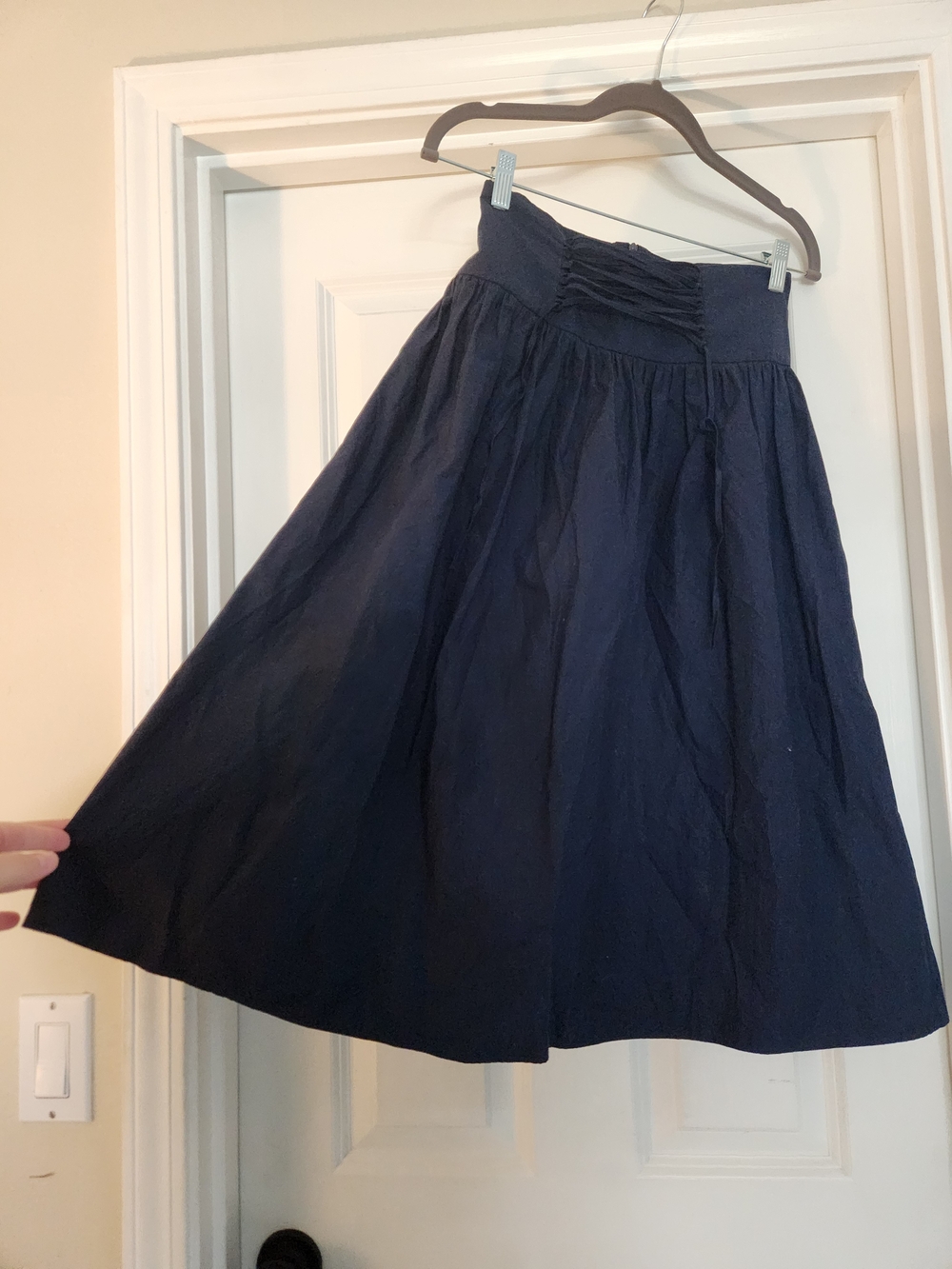 Zara Navy Lace-Up Waist A-Line Skirt - Picture 3 of 4